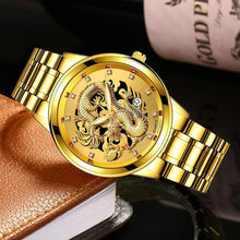 Load image into Gallery viewer, 1Pc Men Fashion 3D Gold Dragon Calendar Watch Set Men Quartz Stainless Steel Watches