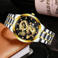 Load image into Gallery viewer, 1Pc Men Fashion 3D Gold Dragon Calendar Watch Set Men Quartz Stainless Steel Watches