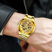 Load image into Gallery viewer, 1Pc Men Fashion 3D Gold Dragon Calendar Watch Set Men Quartz Stainless Steel Watches