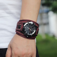Load image into Gallery viewer, Mens Quartz Watches Luxury Wristwatch Cowhide Watchband Punk Style Watch for Men Wide Genuine Leather Bracelets