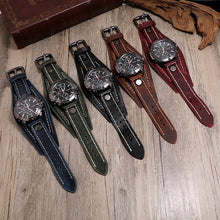 Load image into Gallery viewer, Mens Quartz Watches Luxury Wristwatch Cowhide Watchband Punk Style Watch for Men Wide Genuine Leather Bracelets