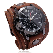 Load image into Gallery viewer, Mens Quartz Watches Luxury Wristwatch Cowhide Watchband Punk Style Watch for Men Wide Genuine Leather Bracelets