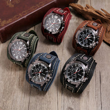 Load image into Gallery viewer, Mens Quartz Watches Luxury Wristwatch Cowhide Watchband Punk Style Watch for Men Wide Genuine Leather Bracelets