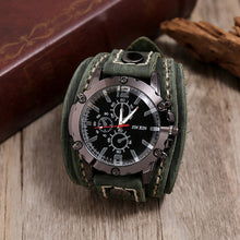 Load image into Gallery viewer, Mens Quartz Watches Luxury Wristwatch Cowhide Watchband Punk Style Watch for Men Wide Genuine Leather Bracelets