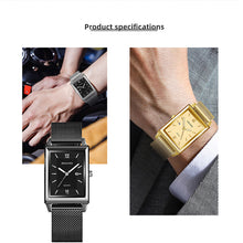 Load image into Gallery viewer, 1Pc Men's Watches Luxury Fashion Square Quartz Wrist Watch Waterproof Calendar Silver Gold Watch for Men