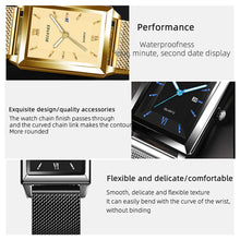 Load image into Gallery viewer, 1Pc Men's Watches Luxury Fashion Square Quartz Wrist Watch Waterproof Calendar Silver Gold Watch for Men