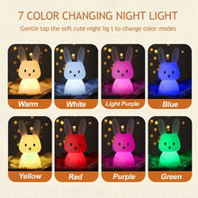 Load image into Gallery viewer, Rabbit Silicone LED Night Light Pat Sensor Rechargeable Lamp Kids Bedroom Decor Cartoon Animal Night Lamp Christmas Gifts
