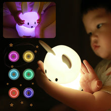 Load image into Gallery viewer, Rabbit Silicone LED Night Light Pat Sensor Rechargeable Lamp Kids Bedroom Decor Cartoon Animal Night Lamp Christmas Gifts