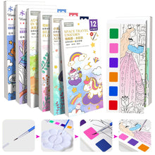 Load image into Gallery viewer, 12 Sheets Portable Children Watercolor Painting Book Paint with Water Brush Kids Gouache Graffiti Picture Coloring Drawing Toys Gifts
