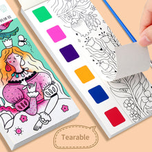 Load image into Gallery viewer, 12 Sheets Portable Children Watercolor Painting Book Paint with Water Brush Kids Gouache Graffiti Picture Coloring Drawing Toys Gifts