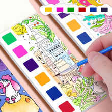 Load image into Gallery viewer, 12 Sheets Portable Children Watercolor Painting Book Paint with Water Brush Kids Gouache Graffiti Picture Coloring Drawing Toys Gifts