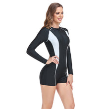Load image into Gallery viewer, Women'S Diving And Surfing Swimsuit Splicing Color Contrast Flat Angle One-Piece Long Sleeve Sunscreen Swimwear With Zipper