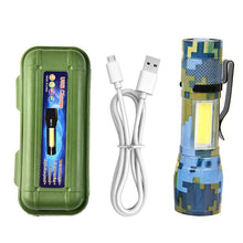 Load image into Gallery viewer, Outdoor Camo XPE Lamp Bead Zoom Long Range Flashlight Side Light COB Aluminum Alloy Flashlight USB Charging