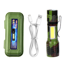 Load image into Gallery viewer, Outdoor Camo XPE Lamp Bead Zoom Long Range Flashlight Side Light COB Aluminum Alloy Flashlight USB Charging
