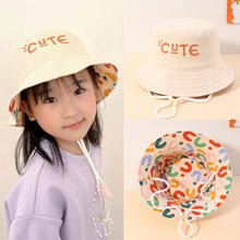 Load image into Gallery viewer, Double Sided Kids Bucket Hat With String Cute Letter Embroidered Boys Girls Fisherman Panama Cap Summer Outdoor Sun Hats Gorras