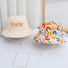 Load image into Gallery viewer, Double Sided Kids Bucket Hat With String Cute Letter Embroidered Boys Girls Fisherman Panama Cap Summer Outdoor Sun Hats Gorras