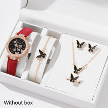 Load image into Gallery viewer, 6/1pcs Set Women Watch Ring Necklace Earrings Bracelet Set Watches Butterfly Leather Strap Ladies Quartz WristWatch (No Box)