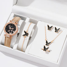 Load image into Gallery viewer, 6/1pcs Set Women Watch Ring Necklace Earrings Bracelet Set Watches Butterfly Leather Strap Ladies Quartz WristWatch (No Box)