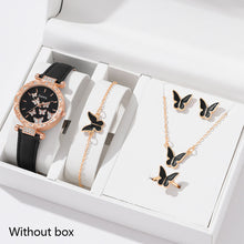 Load image into Gallery viewer, 6/1pcs Set Women Watch Ring Necklace Earrings Bracelet Set Watches Butterfly Leather Strap Ladies Quartz WristWatch (No Box)
