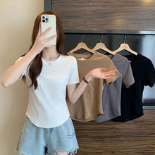 Load image into Gallery viewer, Women Slimming Fit T-shirt Summer O-neck Short Sleeve Shirts All-match Basic Tops Casual Simplicity Shirt