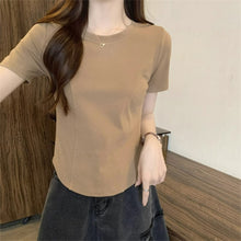 Load image into Gallery viewer, Women Slimming Fit T-shirt Summer O-neck Short Sleeve Shirts All-match Basic Tops Casual Simplicity Shirt