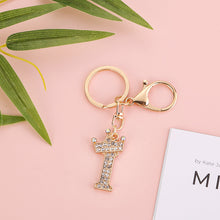 Load image into Gallery viewer, Crystal Crown 26 Letter Rhinestone Keychain Charm Gold Plated Key Ring Bag Car Key Chains DIY Accessoreis For Women