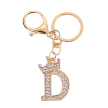 Load image into Gallery viewer, Crystal Crown 26 Letter Rhinestone Keychain Charm Gold Plated Key Ring Bag Car Key Chains DIY Accessoreis For Women
