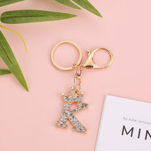 Load image into Gallery viewer, Crystal Crown 26 Letter Rhinestone Keychain Charm Gold Plated Key Ring Bag Car Key Chains DIY Accessoreis For Women