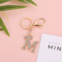 Load image into Gallery viewer, Crystal Crown 26 Letter Rhinestone Keychain Charm Gold Plated Key Ring Bag Car Key Chains DIY Accessoreis For Women