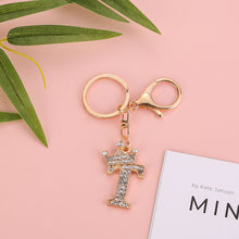 Load image into Gallery viewer, Crystal Crown 26 Letter Rhinestone Keychain Charm Gold Plated Key Ring Bag Car Key Chains DIY Accessoreis For Women