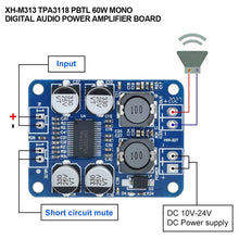 Load image into Gallery viewer, XH-M313 TPA3118 PBTL 60W Mono Digital Audio Power Amplifier Board Amp Module DC8-24V