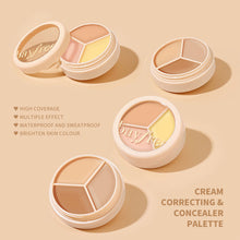 Load image into Gallery viewer, 3-Color Concealer Palette Foundation Cream Full Coverage Suit for All Skin Face Makeup Cover Dark Circles Acne Pores Cream