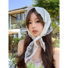 Load image into Gallery viewer, Korean Ins Lace Hair Scarf Women Retro Triangle Hair Band Strap Hair Bag Headscarf Hat Travel Photo Headband Turban Accessorie