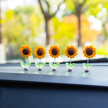 Load image into Gallery viewer, 5Pcs Cartoon Car Interior Shaking Head Flower Ornament Decoration Spring Shake Head Sunflowers Decor Double-sided Tape