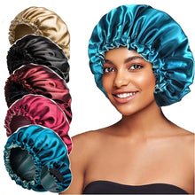 Load image into Gallery viewer, Women Large Satin Bonnet Silky Night Sleeping Cap Adjusting Button Night Hat Beauty Salon Hair Care Hat Bathroom Products