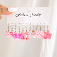 Load image into Gallery viewer, 5 Pairs Cute Cartoon Animal Fruit Earrings Set for Women Girl Simulated Resin Acrylic Food Drink Icecream DIY Dangle Earring New Jewelry
