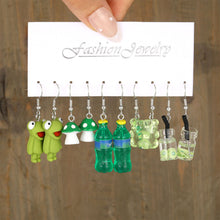 Load image into Gallery viewer, 5 Pairs Cute Cartoon Animal Fruit Earrings Set for Women Girl Simulated Resin Acrylic Food Drink Icecream DIY Dangle Earring New Jewelry