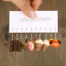 Load image into Gallery viewer, 5 Pairs Cute Cartoon Animal Fruit Earrings Set for Women Girl Simulated Resin Acrylic Food Drink Icecream DIY Dangle Earring New Jewelry