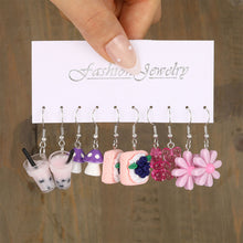 Load image into Gallery viewer, 5 Pairs Cute Cartoon Animal Fruit Earrings Set for Women Girl Simulated Resin Acrylic Food Drink Icecream DIY Dangle Earring New Jewelry