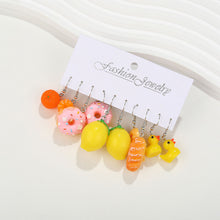 Load image into Gallery viewer, 5 Pairs Cute Cartoon Animal Fruit Earrings Set for Women Girl Simulated Resin Acrylic Food Drink Icecream DIY Dangle Earring New Jewelry