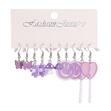 Load image into Gallery viewer, 5 Pairs Cute Cartoon Animal Fruit Earrings Set for Women Girl Simulated Resin Acrylic Food Drink Icecream DIY Dangle Earring New Jewelry
