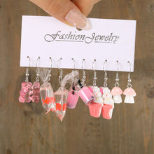 Load image into Gallery viewer, 5 Pairs Cute Cartoon Animal Fruit Earrings Set for Women Girl Simulated Resin Acrylic Food Drink Icecream DIY Dangle Earring New Jewelry