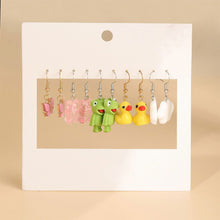 Load image into Gallery viewer, 5 Pairs Cute Cartoon Animal Fruit Earrings Set for Women Girl Simulated Resin Acrylic Food Drink Icecream DIY Dangle Earring New Jewelry