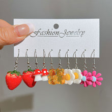Load image into Gallery viewer, 5 Pairs Cute Cartoon Animal Fruit Earrings Set for Women Girl Simulated Resin Acrylic Food Drink Icecream DIY Dangle Earring New Jewelry