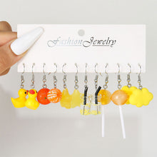 Load image into Gallery viewer, 5 Pairs Cute Cartoon Animal Fruit Earrings Set for Women Girl Simulated Resin Acrylic Food Drink Icecream DIY Dangle Earring New Jewelry