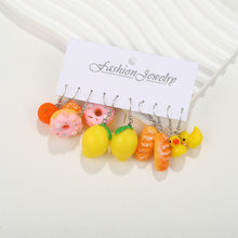 Load image into Gallery viewer, 5 Pairs Cute Cartoon Animal Fruit Earrings Set for Women Girl Simulated Resin Acrylic Food Drink Icecream DIY Dangle Earring New Jewelry