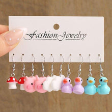 Load image into Gallery viewer, 5 Pairs Cute Cartoon Animal Fruit Earrings Set for Women Girl Simulated Resin Acrylic Food Drink Icecream DIY Dangle Earring New Jewelry
