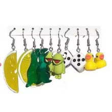 Load image into Gallery viewer, 5 Pairs Cute Cartoon Animal Fruit Earrings Set for Women Girl Simulated Resin Acrylic Food Drink Icecream DIY Dangle Earring New Jewelry