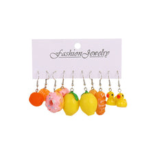 Load image into Gallery viewer, 5 Pairs Cute Cartoon Animal Fruit Earrings Set for Women Girl Simulated Resin Acrylic Food Drink Icecream DIY Dangle Earring New Jewelry