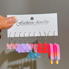 Load image into Gallery viewer, 5 Pairs Cute Cartoon Animal Fruit Earrings Set for Women Girl Simulated Resin Acrylic Food Drink Icecream DIY Dangle Earring New Jewelry